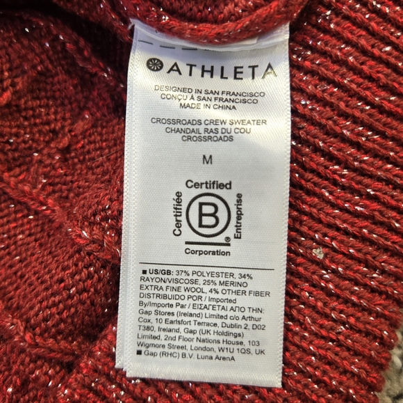 Athleta Crossroads Crew Sweater Red Cable Knit w/ Silver Flecks Womens Size Med - Picture 9 of 10